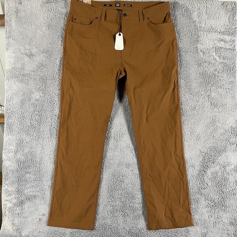 Prana Brion Slim Pant II Mens 40x32 Sepia Brown Tapered Stretich Hiking Preppy